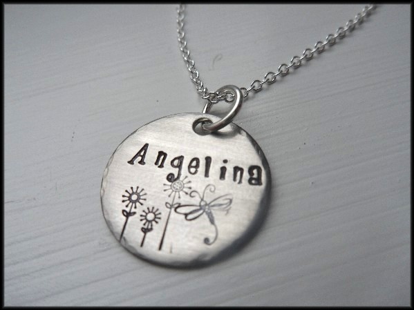 Personalized & Handstamped Stainless Steel Spring Meadows Modern Arte Name Necklace